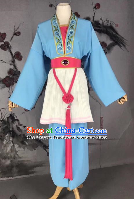 Chinese Traditional Beijing Opera Mui Tsai Costume Servant Girl Blue Clothing for Poor