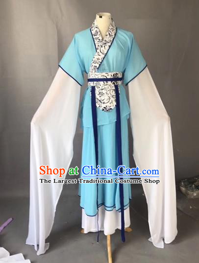 Chinese Traditional Beijing Opera Maidservants Blue Dress Peking Opera Diva Costumes for Adults