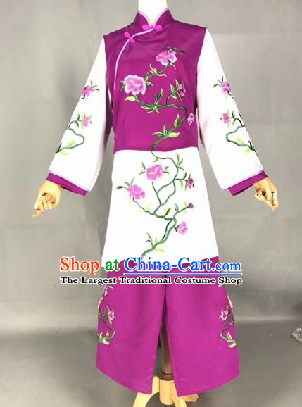 Chinese Traditional Beijing Opera Maidservants Embroidered Purple Clothing Peking Opera Diva Costumes for Adults