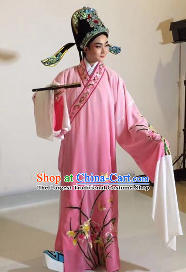 Chinese Traditional Beijing Opera Scholar Costume Peking Opera Embroidered Orchid Pink Robe for Adults