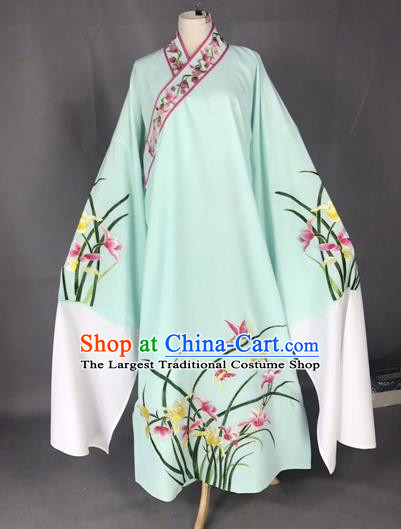 Chinese Traditional Beijing Opera Scholar Embroidered Orchid Green Robe Peking Opera Niche Costume for Adults