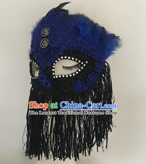 Top Halloween Stage Show Accessories Blue Feather Tassel Mask Brazilian Carnival Catwalks Face Masks