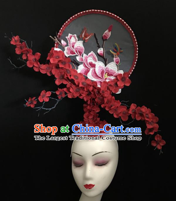 Chinese Stage Show Embroidered Magnolia Hair Accessories Traditional Catwalks Palace Headdress for Women