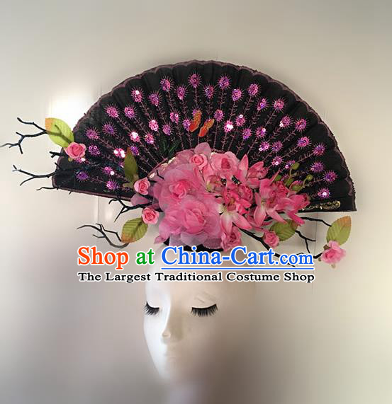 Chinese Stage Show Pink Peony Hair Accessories Traditional Catwalks Palace Headdress for Women