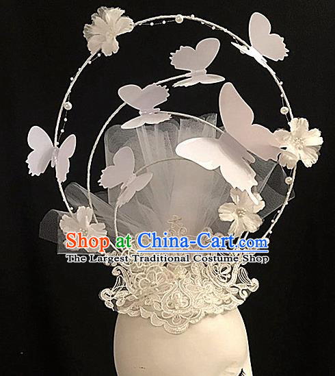 Chinese Stage Show White Butterfly Hair Accessories Traditional Catwalks Palace Headdress for Women