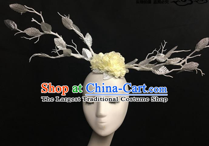 Top Brazilian Carnival Stage Show Headpiece Halloween Catwalks Yellow Peony Hair Accessories for Women