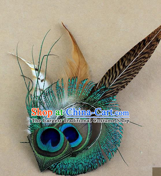 Handmade Peacock Feather Accessories Stage Show Feather Brooch for Women