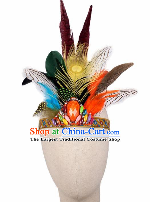 Top Brazilian Carnival Feather Hair Accessories Halloween Catwalks Primitive Tribe Hair Clasp for Women