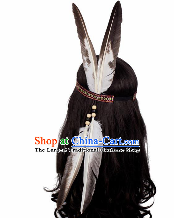 Top Halloween Stage Show Hair Accessories Catwalks Primitive Tribe Feather Hair Clasp for Women