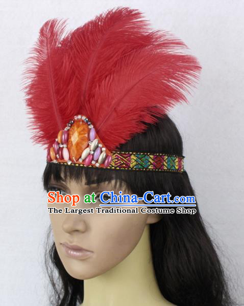 Top Halloween Donald Stage Show Red Feather Hair Accessories Catwalks Primitive Tribe Hair Clasp for Women