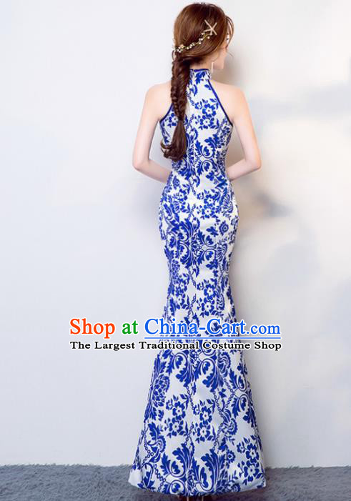 Chinese Traditional Elegant Qipao Dress Classical Costume Blue Cheongsam for Women