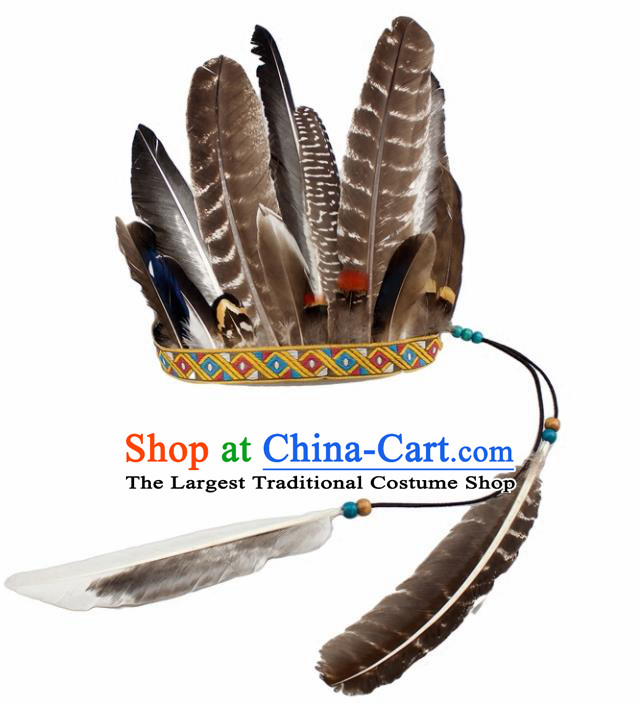 Top Halloween Apache Knight Feather Hair Accessories Catwalks Primitive Tribe Hair Clasp for Women