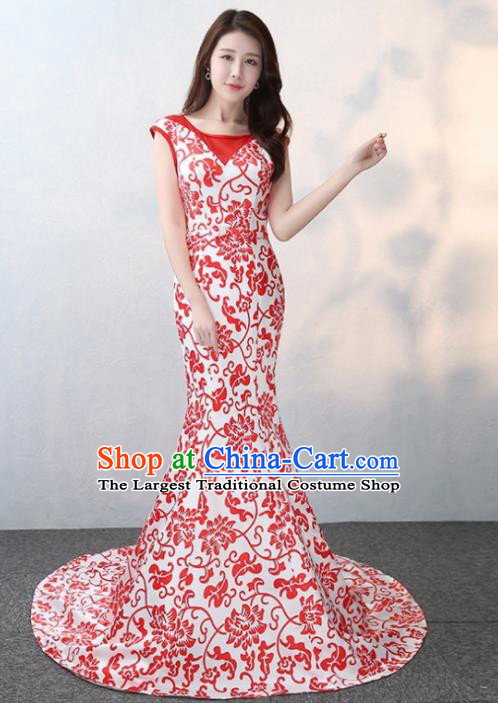 Chinese Traditional Elegant Qipao Dress Classical Costume Printing Lotus Cheongsam for Women