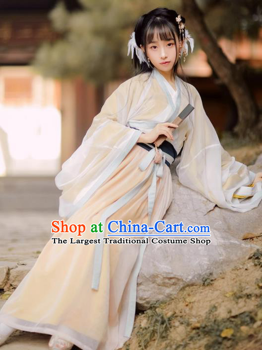 Chinese Jin Dynasty Women Silk Hanfu Dress Ancient Historical Costumes Complete Set