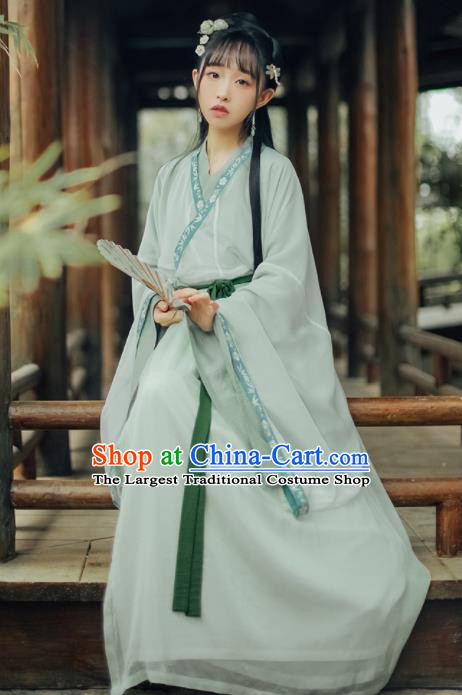 Chinese Jin Dynasty Swordswoman Green Hanfu Dress Ancient Peri Costumes Complete Set