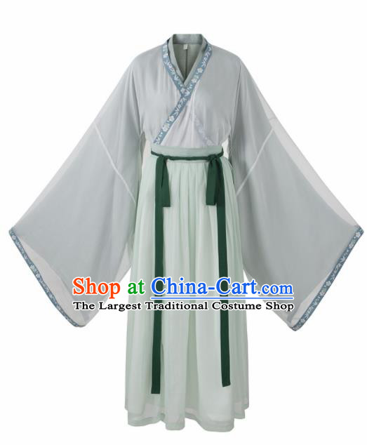 Chinese Jin Dynasty Swordswoman Green Hanfu Dress Ancient Peri Costumes Complete Set