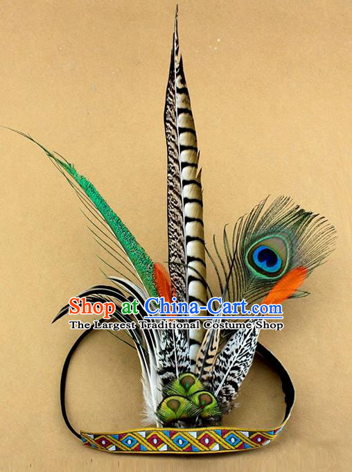Top Halloween Apache Knight Feather Hair Clasp Carnival Catwalks Primitive Tribe Hair Accessories