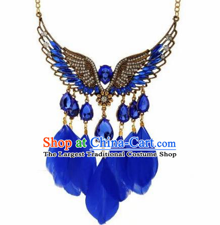 Handmade Baroque Royalblue Feather Necklace Stage Show Dance Necklet Accessories for Women
