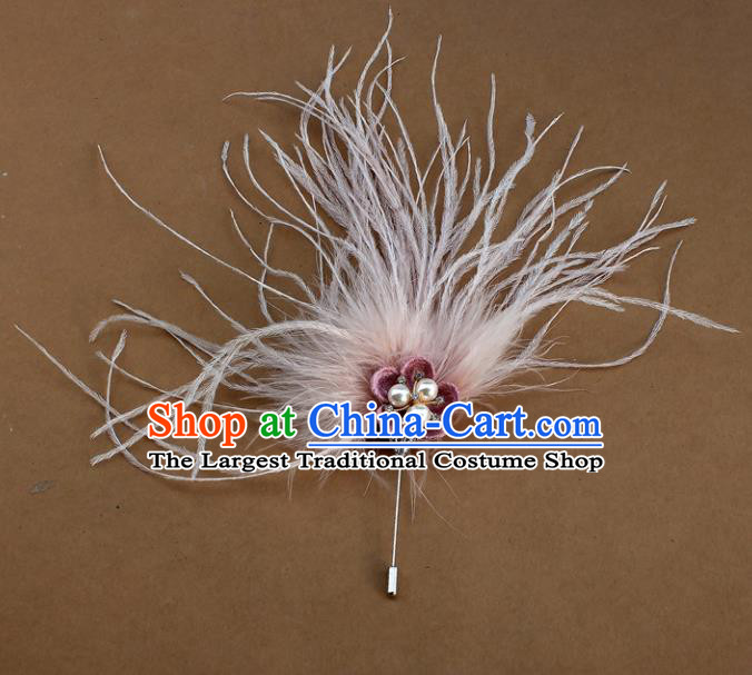 Handmade Breastpin Accessories Stage Show Pink Feather Brooch for Women