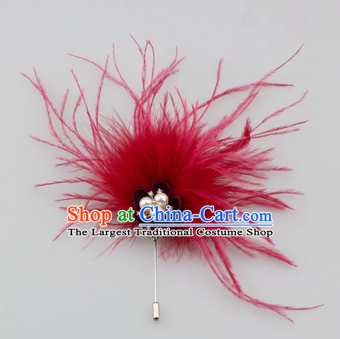 Handmade Breastpin Accessories Stage Show Rosy Feather Brooch for Women