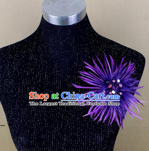 Handmade Purple Feather Breastpin Accessories Stage Show Brooch for Women