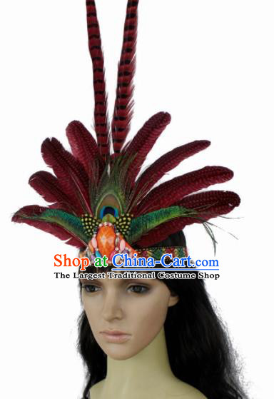 Top Halloween Apache Knight Feather Hair Clasp Carnival Catwalks Primitive Tribe Headwear for Adults