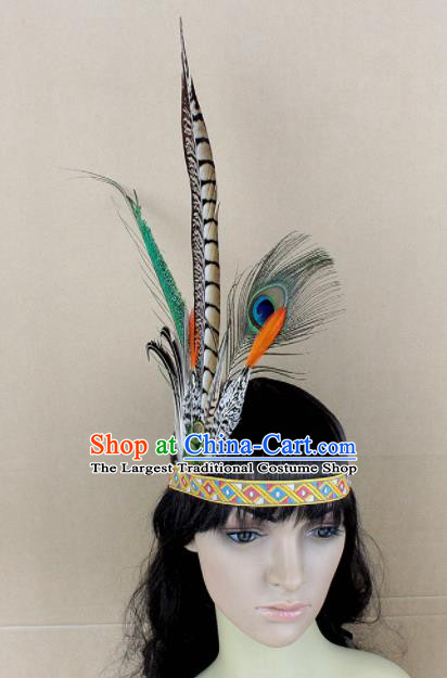 Top Carnival Catwalks Hair Accessories Apache Knight Primitive Tribe Feather Headwear for Adults