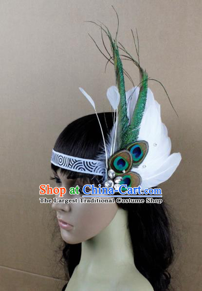Top Rio Carnival Dance Hair Accessories Primitive Tribe Apache Knight White Feather Headwear for Adults