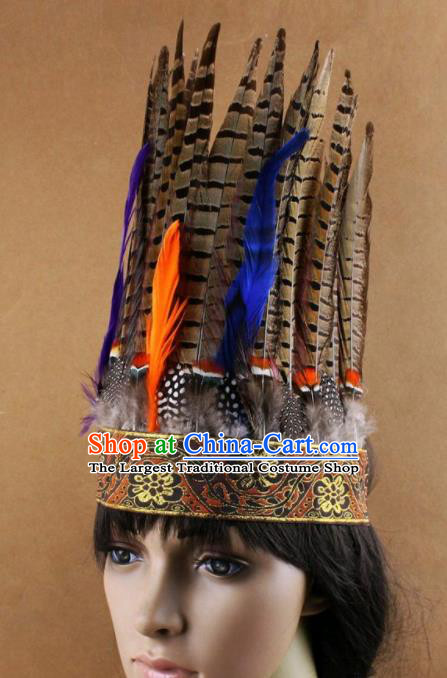 Top Rio Carnival Feather Hair Accessories Halloween Cosplay Primitive Tribe Apache Knight Hat for Adults
