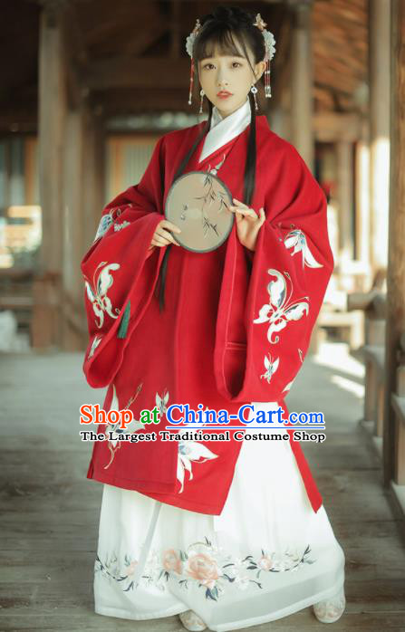 Chinese Traditional Wedding Historical Costumes Ancient Ming Dynasty Princess Red Hanfu Dress for Women