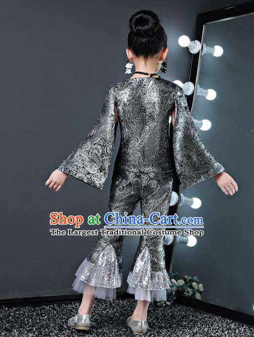 Children Modern Dance Costume Court Dance Compere Halloween Catwalks Grey Suits for Girls Kids