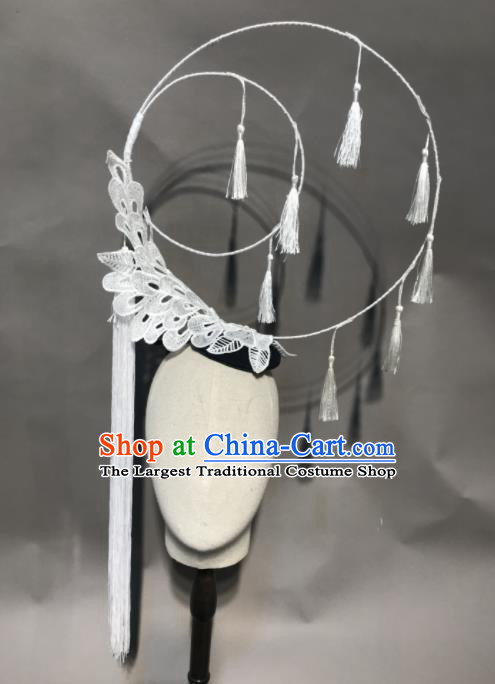 Top Chinese Stage Show White Lace Hair Accessories Halloween Fancy Dress Ball Headdress for Women