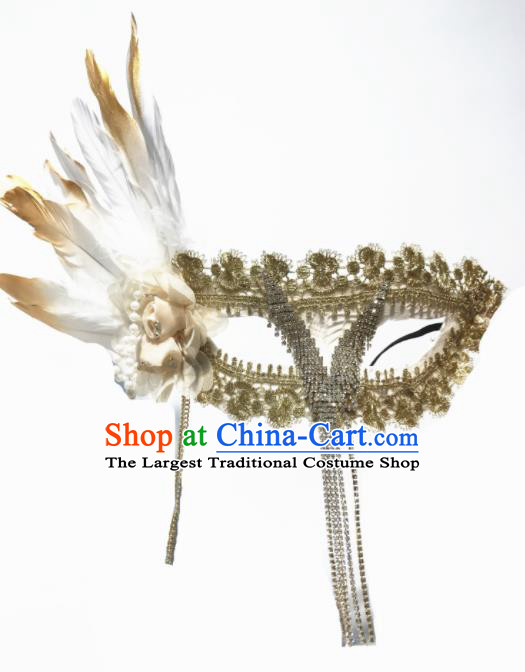 Top Halloween Cosplay Masks Brazilian Carnival Fancy Dress Ball White Feather Face Mask for Women