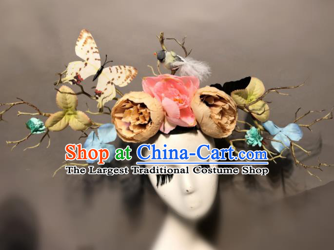 Top Halloween Stage Show Hair Accessories Brazilian Carnival Catwalks Peony Butterfly Headdress for Women