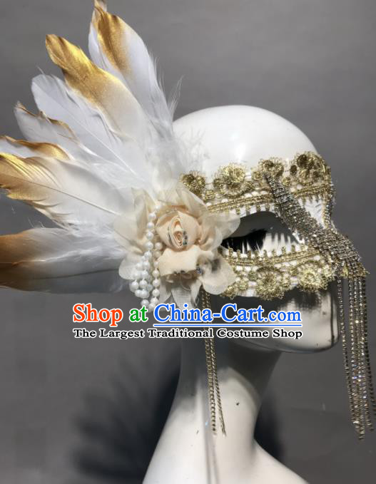 Top Halloween Cosplay Masks Brazilian Carnival Fancy Dress Ball White Feather Face Mask for Women