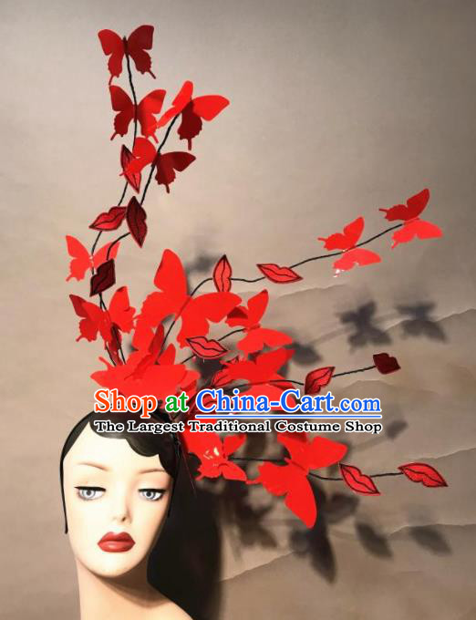 Top Halloween Stage Show Hair Accessories Brazilian Carnival Catwalks Red Butterfly Headdress for Women