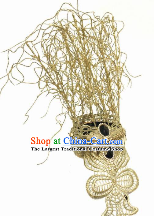 Top Halloween Stage Show Hair Accessories Brazilian Carnival Catwalks Golden Lace Headdress for Women