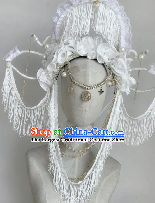 Top Halloween Stage Show Hair Accessories Brazilian Carnival Catwalks White Tassel Headdress for Women