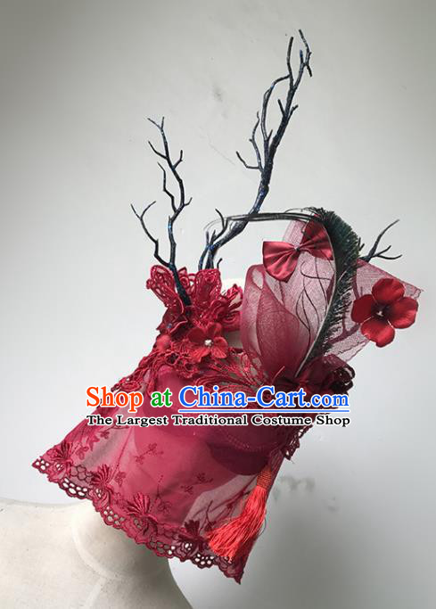 Top Fancy Dress Ball Red Veil Masks Brazilian Carnival Halloween Cosplay Face Mask for Women