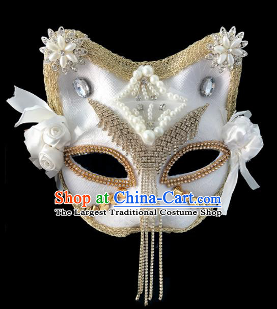 Top Fancy Dress Ball White Cat Masks Brazilian Carnival Halloween Cosplay Face Mask for Women