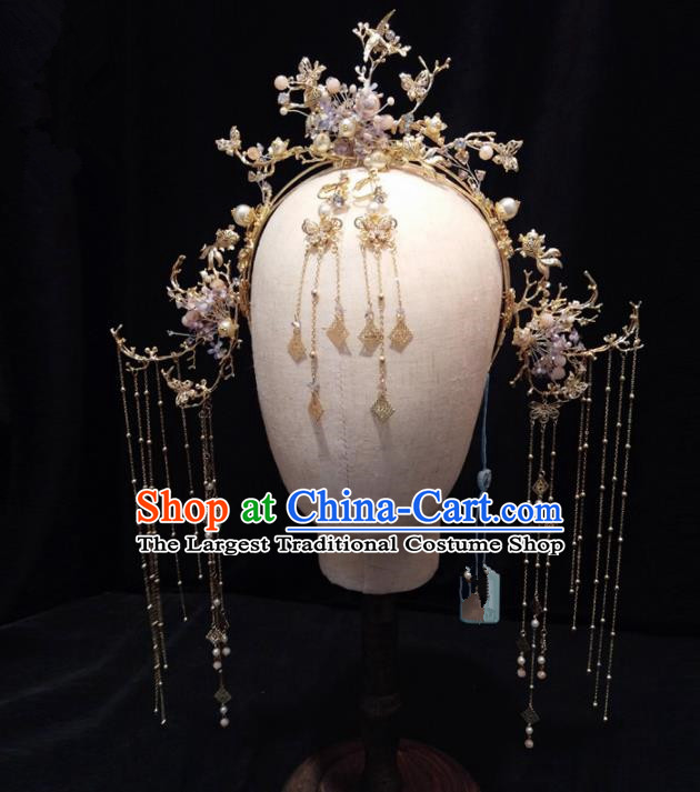 Top Chinese Traditional Wedding Tassel Phoenix Coronet Classical Hairpins Headdress for Women
