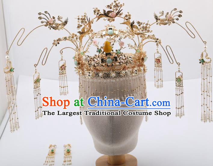 Top Chinese Traditional Wedding Hair Accessories Ancient Palace Phoenix Coronet Hairpins Complete Set for Women