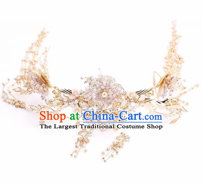 Top Chinese Traditional Wedding Hair Accessories Ancient Palace Phoenix Coronet Hairpins Complete Set for Women