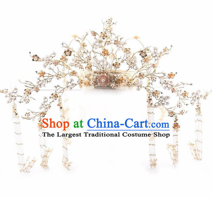 Top Chinese Traditional Palace Hair Accessories Ancient Tassel Phoenix Coronet Hairpins Complete Set for Women