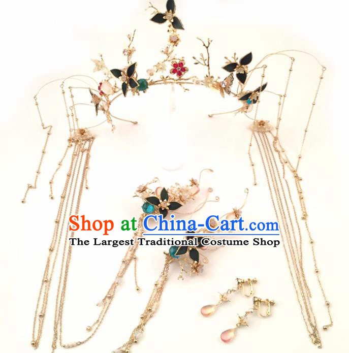 Top Chinese Ancient Traditional Wedding Hair Accessories Tassel Phoenix Coronet Hairpins Complete Set for Women