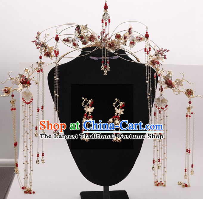 Top Chinese Ancient Traditional Wedding Hair Accessories Tassel Phoenix Coronet Hairpins Complete Set for Women