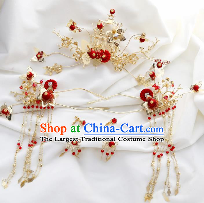 Top Chinese Ancient Traditional Wedding Hair Accessories Tassel Step Shake Hairpins Complete Set for Women