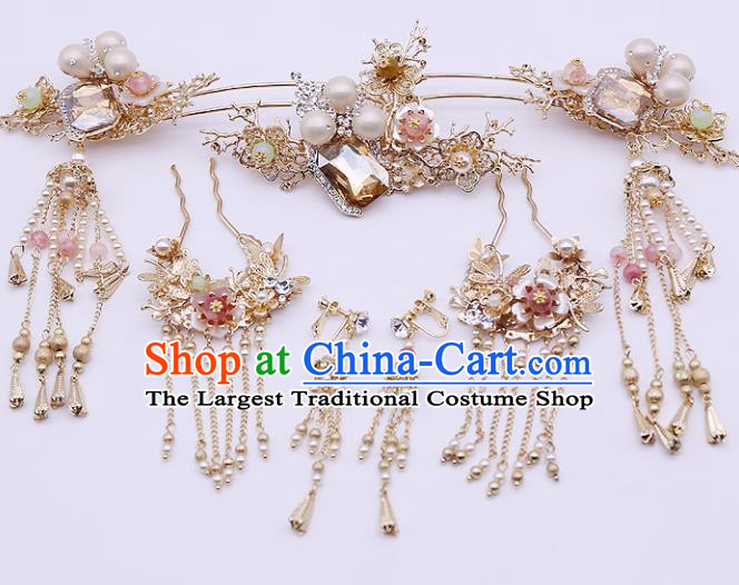 Top Chinese Traditional Hair Accessories Ancient Classical Palace Pearls Hairpins Complete Set for Women