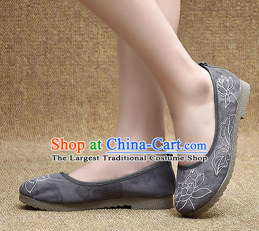Chinese Shoes Wedding Shoes Traditional Embroidered Lotus Shoes Bride Grey Shoes for Women