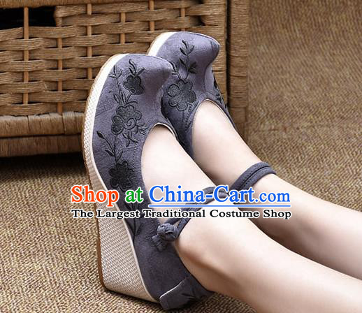 Chinese Shoes Wedding Shoes Traditional Embroidered Shoes Grey High Heeled Shoes for Women